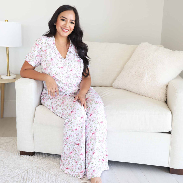 bows in bloom collar and flare pant women's two piece set 