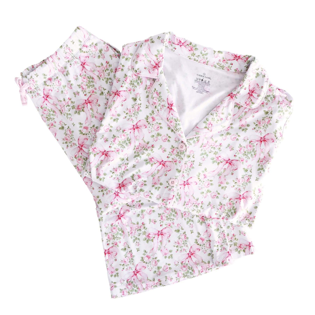 flower and bow collar and flare lounge pant set