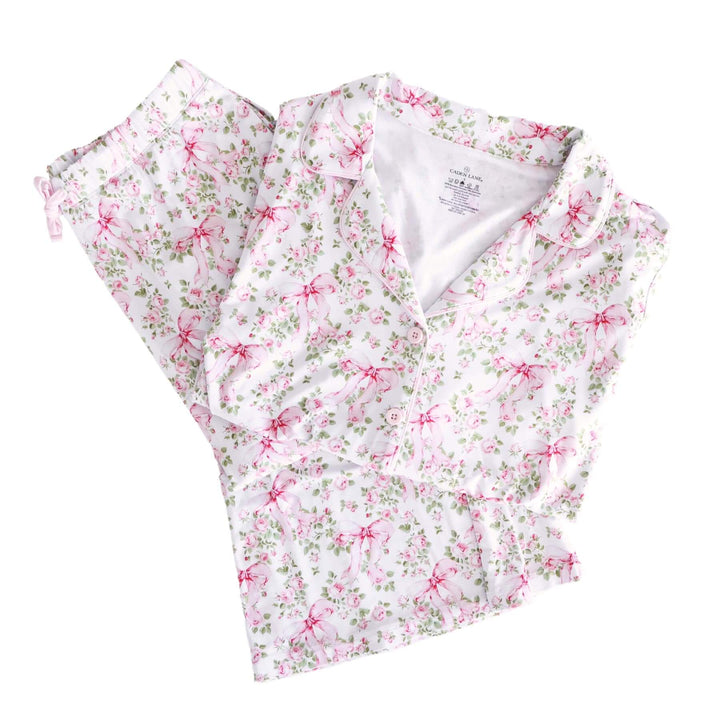 flower and bow collar and flare lounge pant set