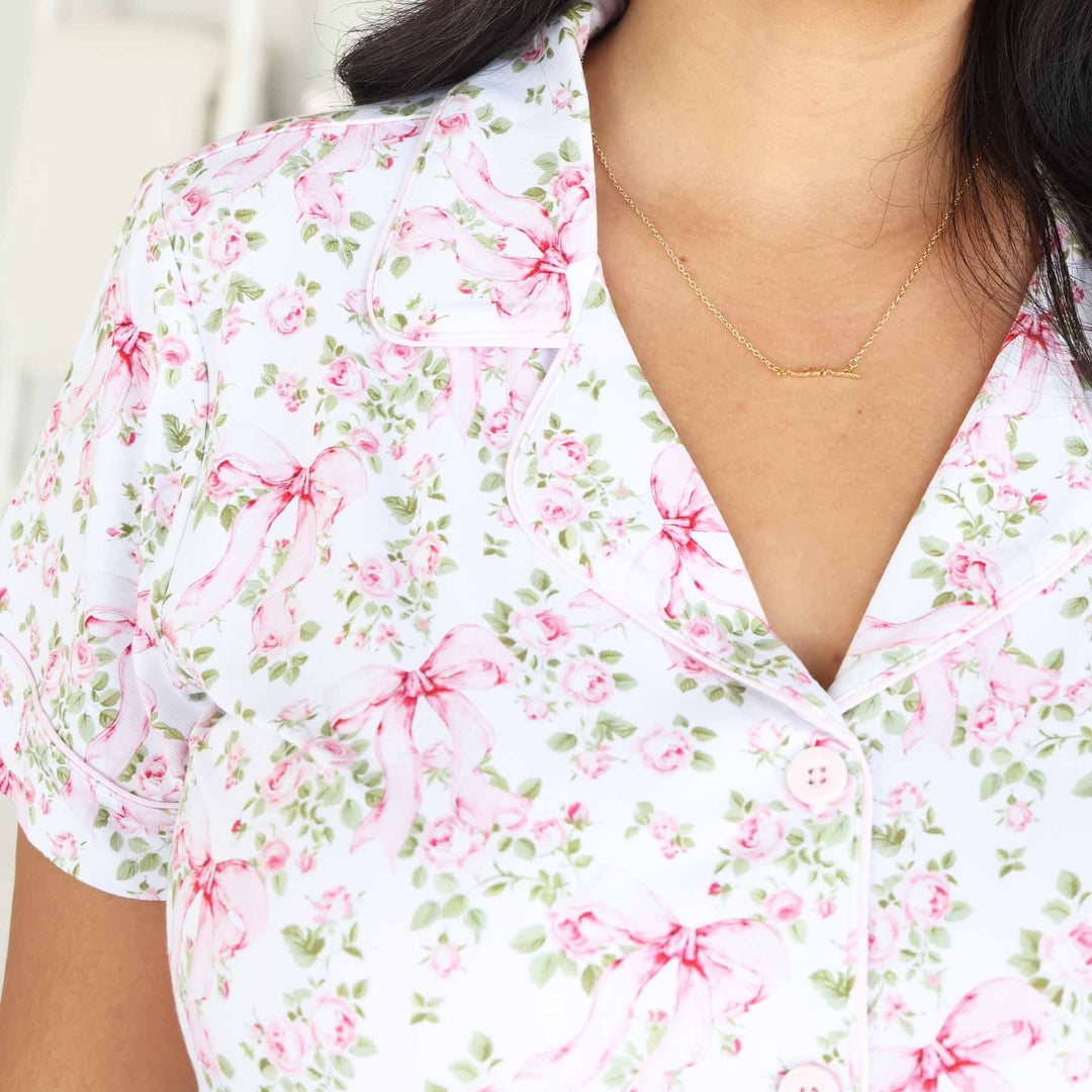 flower and bow collar lounge set for womens 