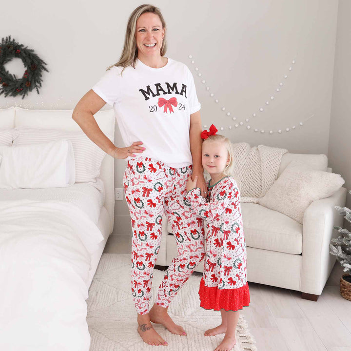 christmas bows adult jogger pajama pants for women 