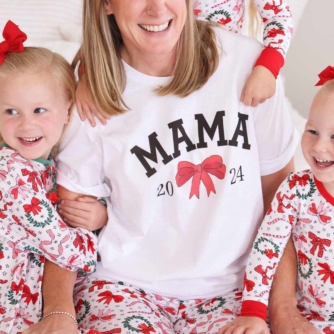 mama christmas graphic tee with bow