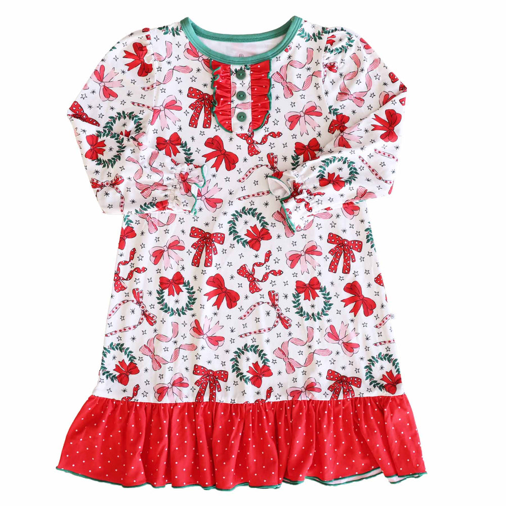 bow and wreath christmas nightgown for girls 