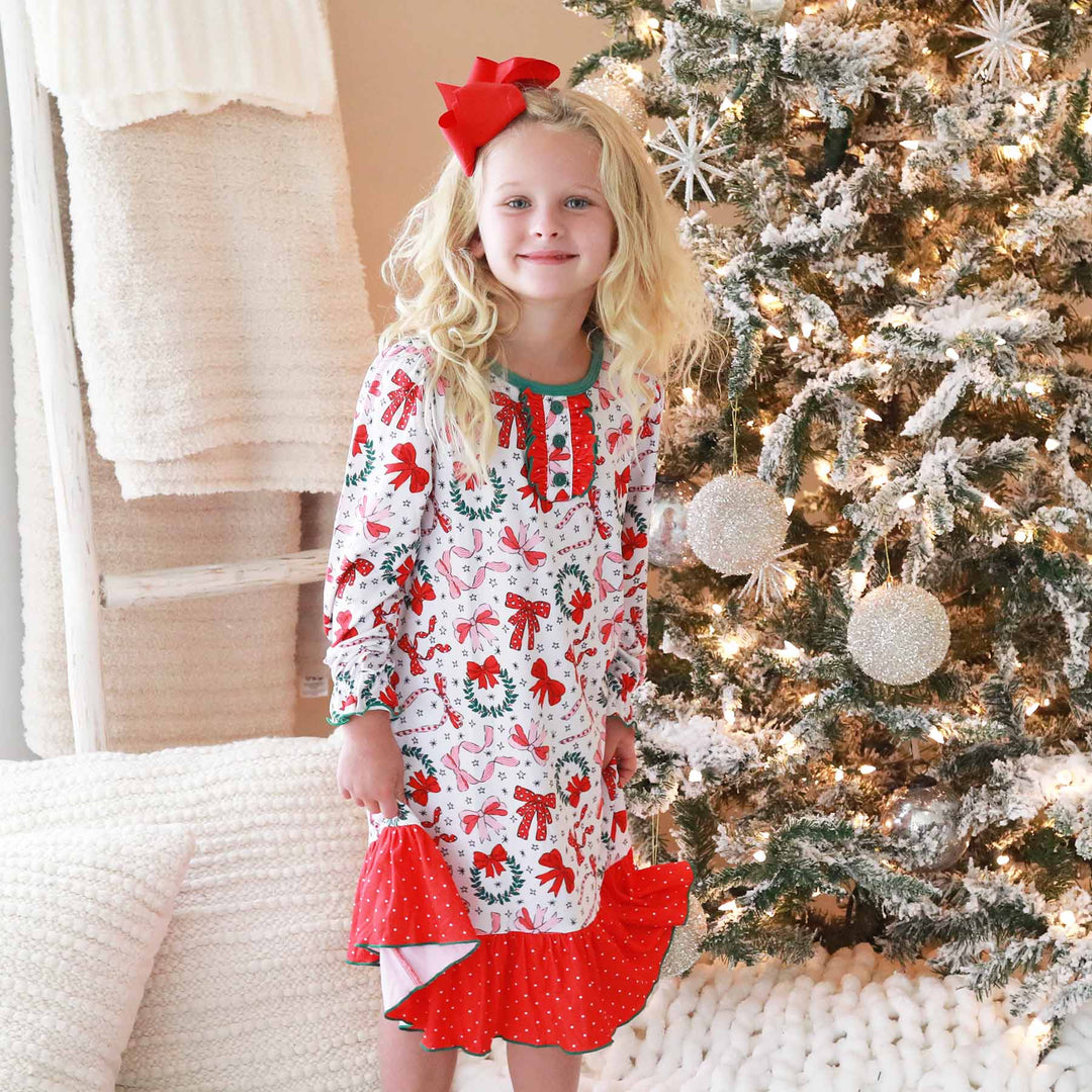 bow christmas nightgown with long sleeves 