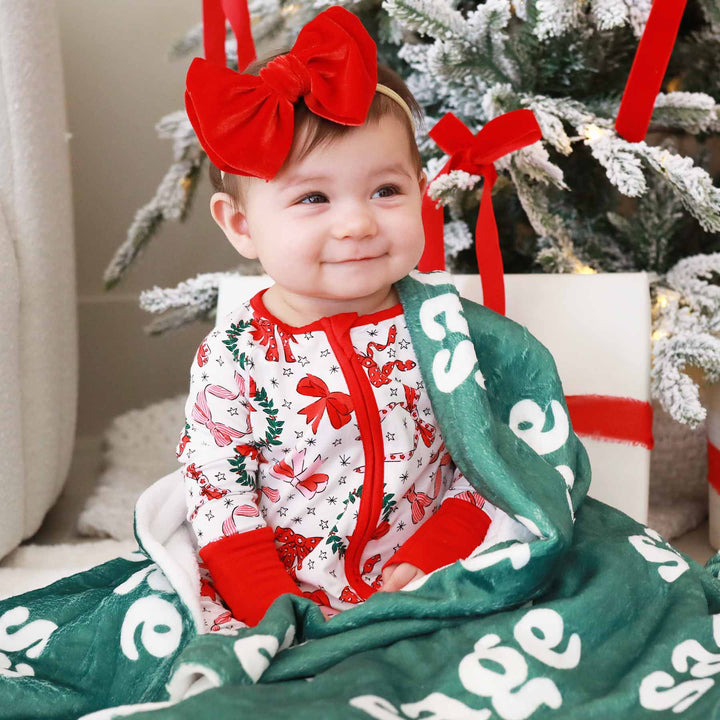 christmas bow baby pajama romper 