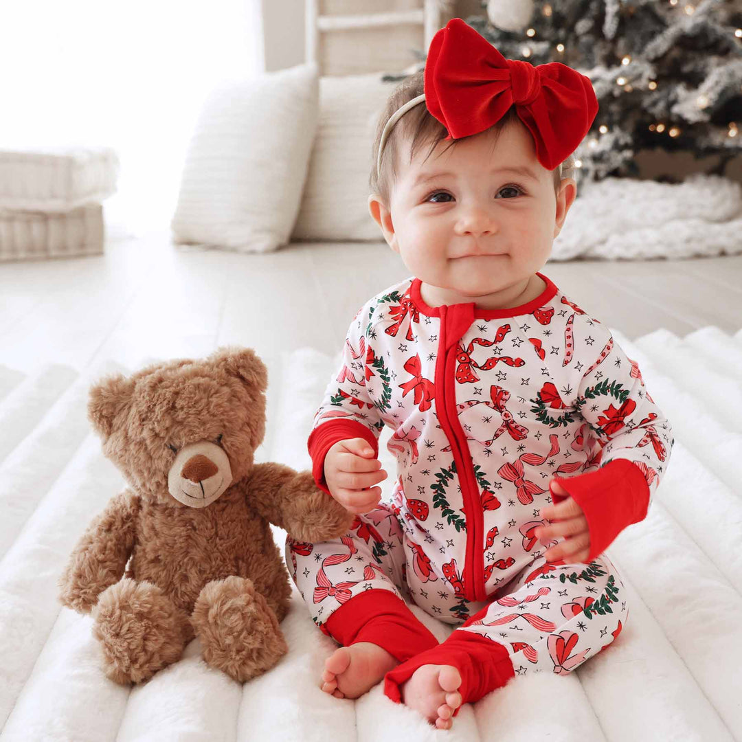 bow zipper romper for babies for christmas 