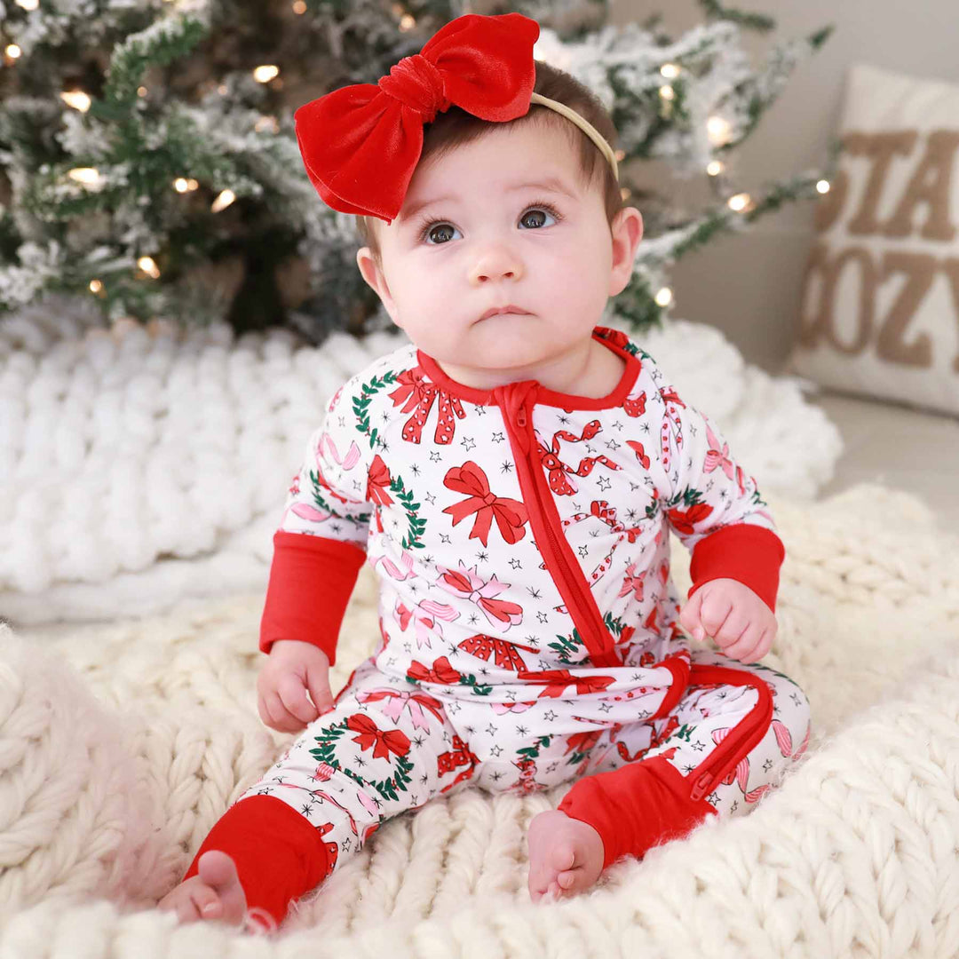 baby convertible zip romper with bows for christmas 