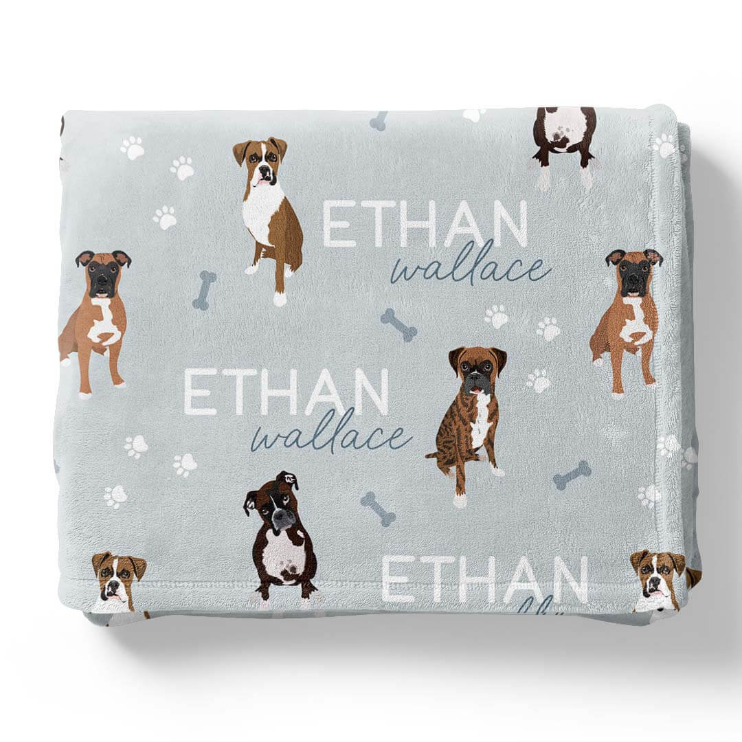boxer personalized kids blanket blue