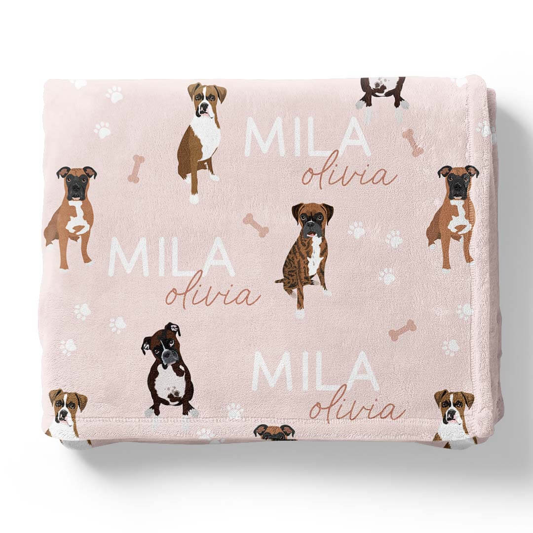 boxer personalized kids blanket pink
