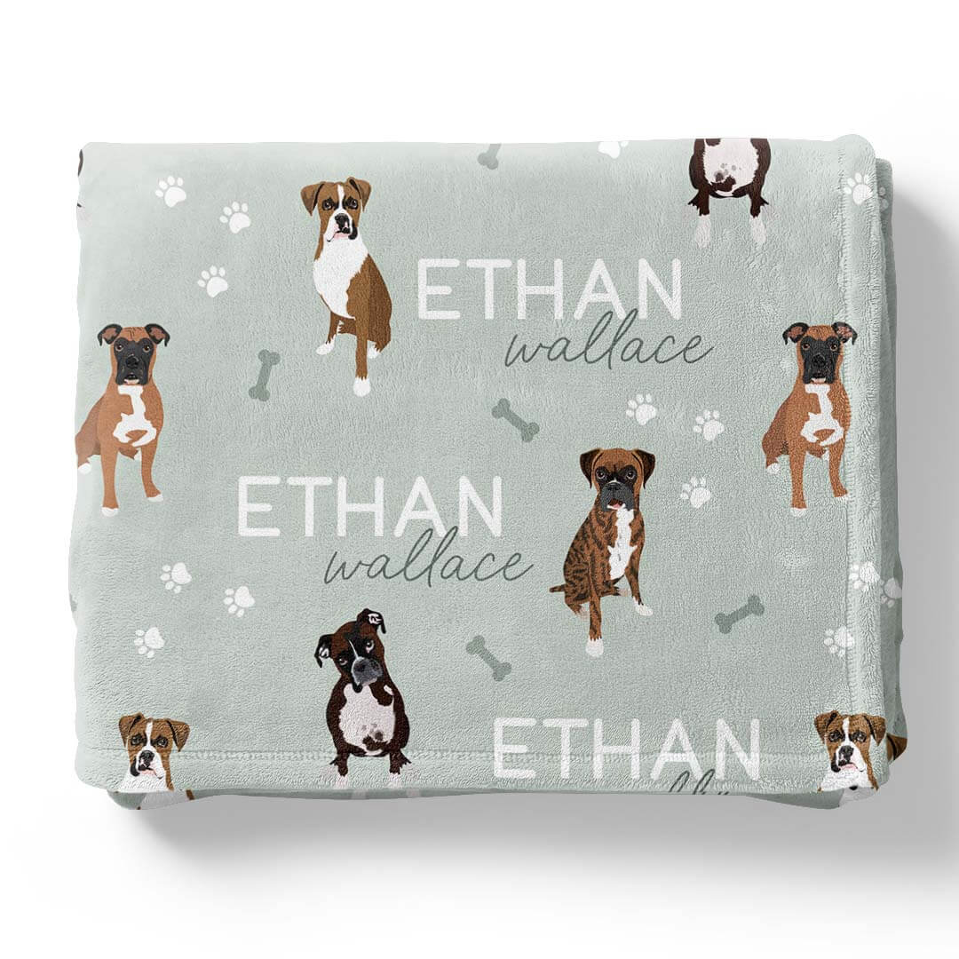 boxer personalized kids blanket green