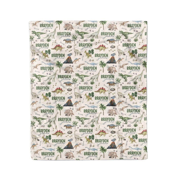 dinosaur and volcano personalized blanket for kids 