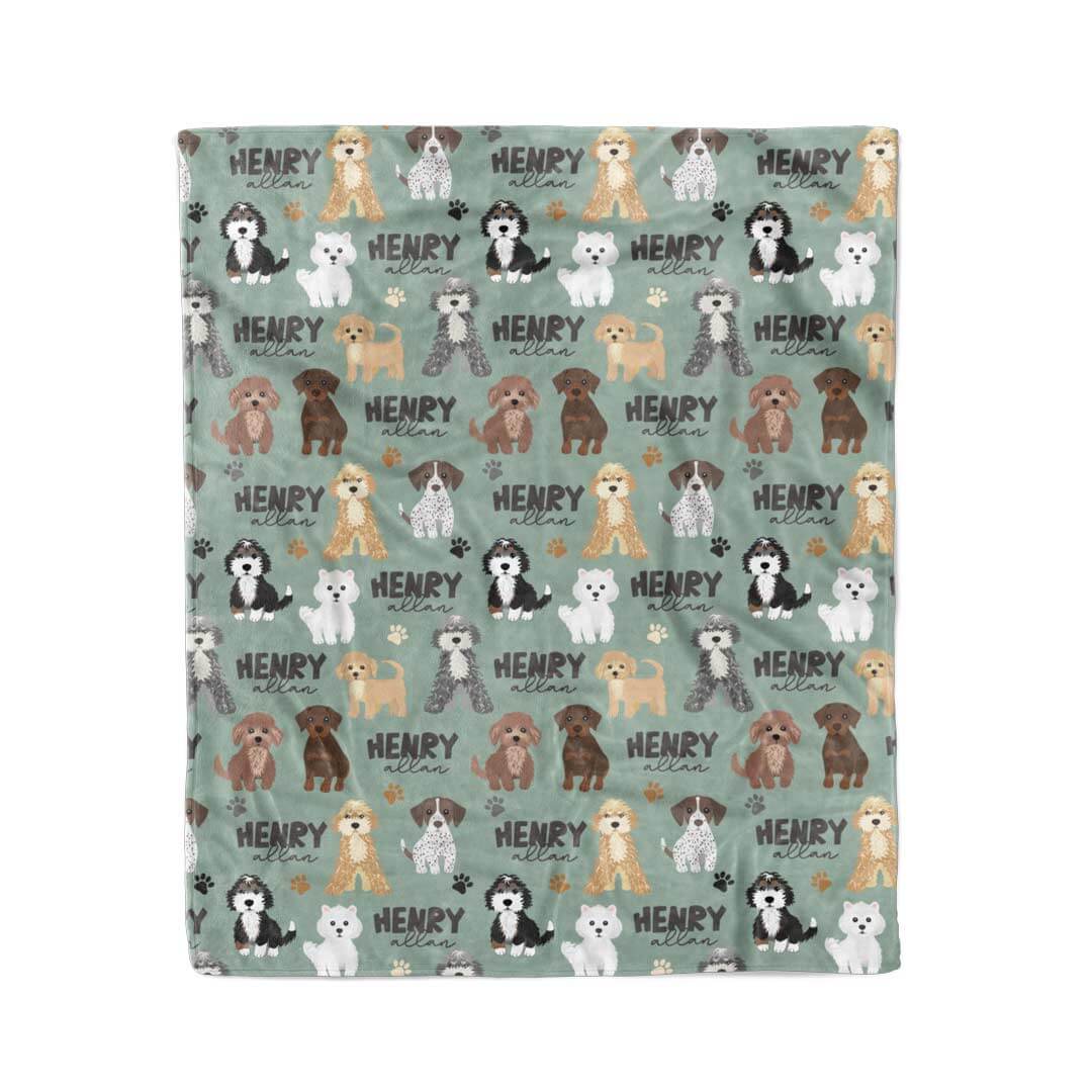 personalized toddler blanket with puppies green