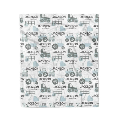 boy tractor personalized toddler blanket 