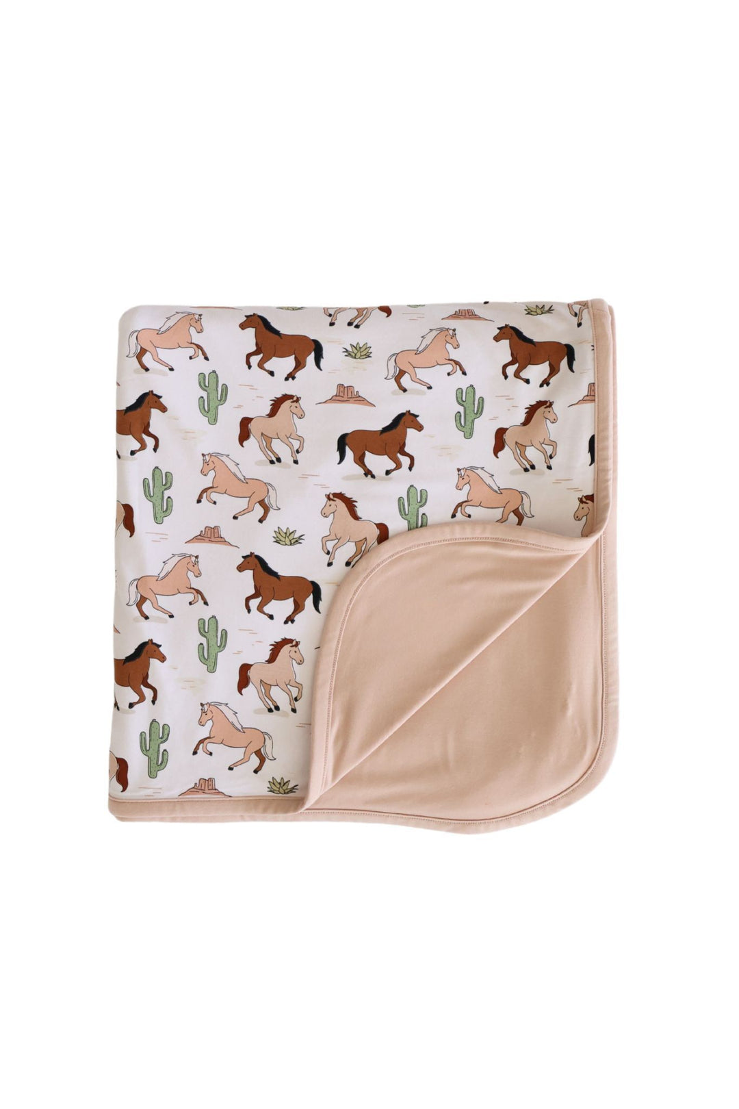 horse and cactus neutral double sided bamboo blanket 