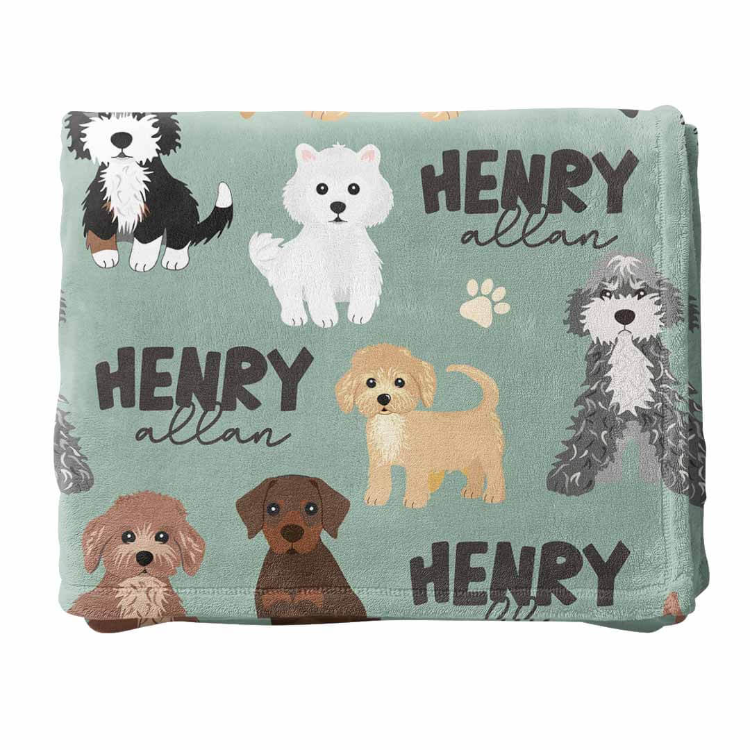 puppy personalized toddler blanket green