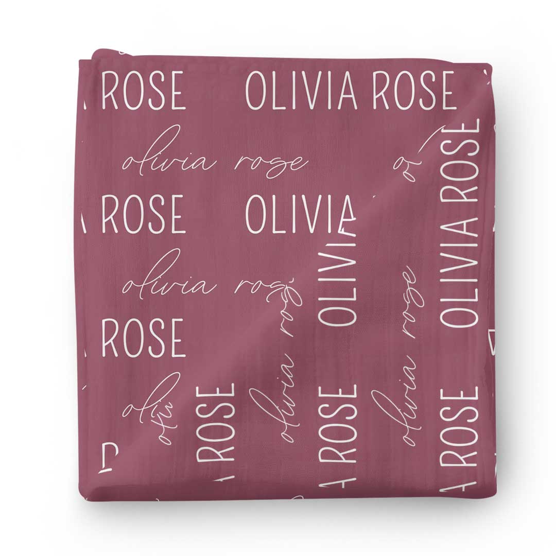 boysenberry personalized baby name swaddle blanket block and script 