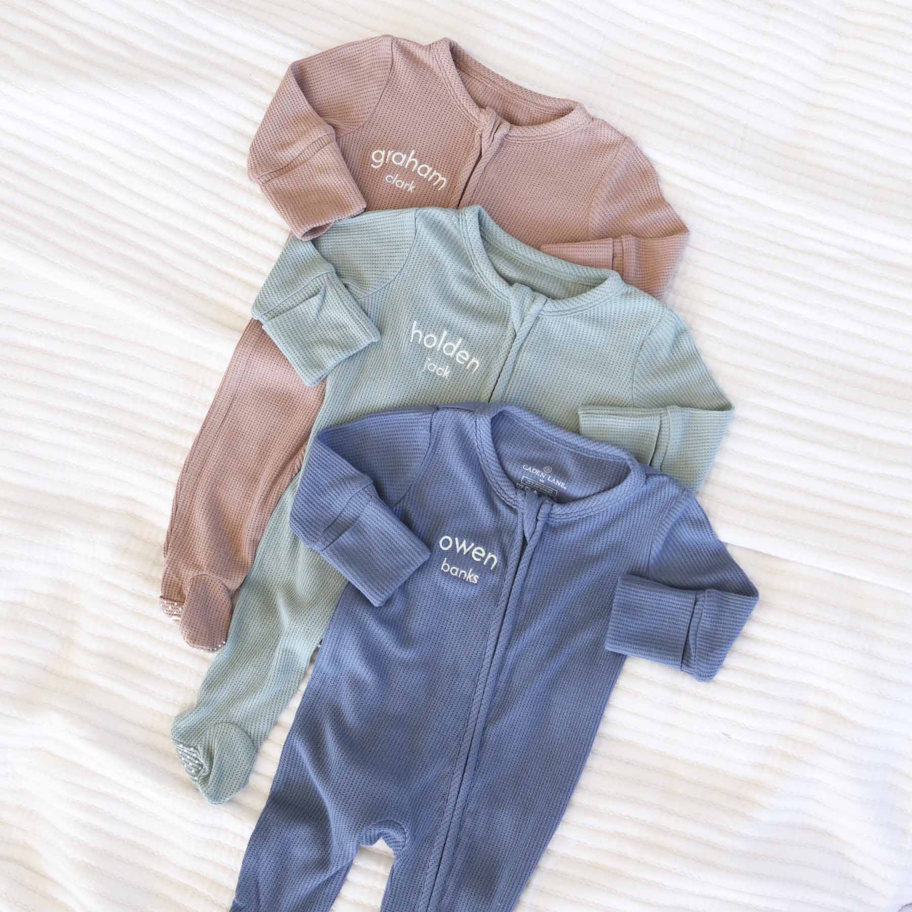 Embroidered Bamboo Waffle Zipper Footie | Mountain Haze