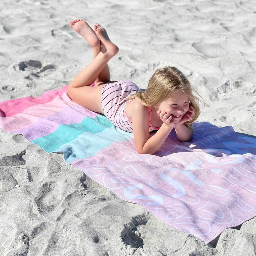 pastel gradient personalized kids beach towel