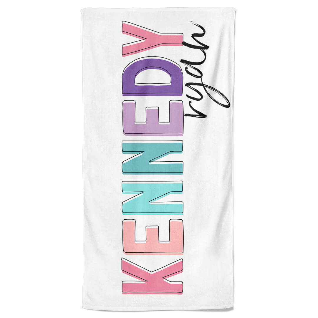 personalized kids beach towel bright color block