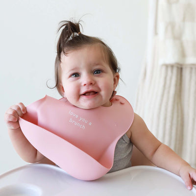 love you a brunch silicone baby bib pink