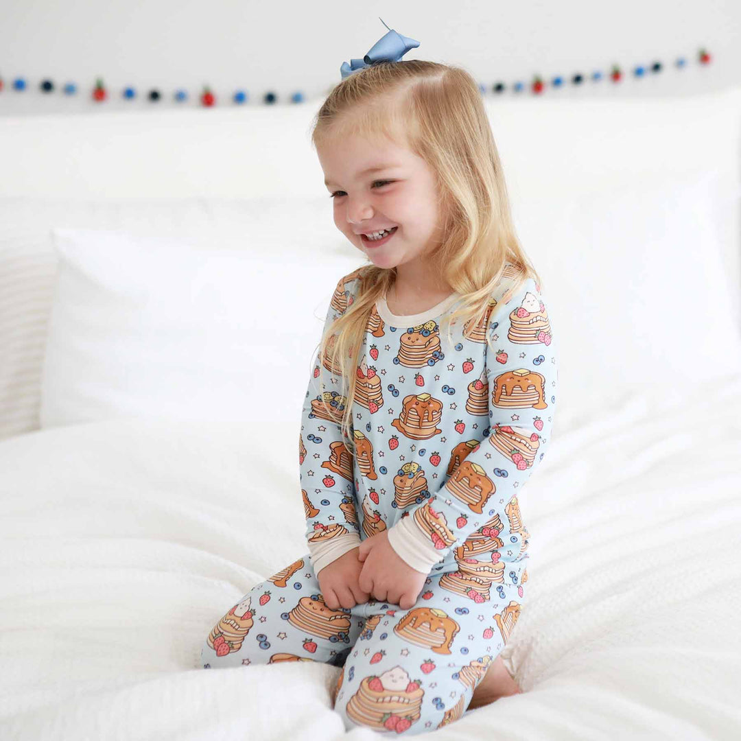 pancakes and fruit blue two piece pajama set for kids