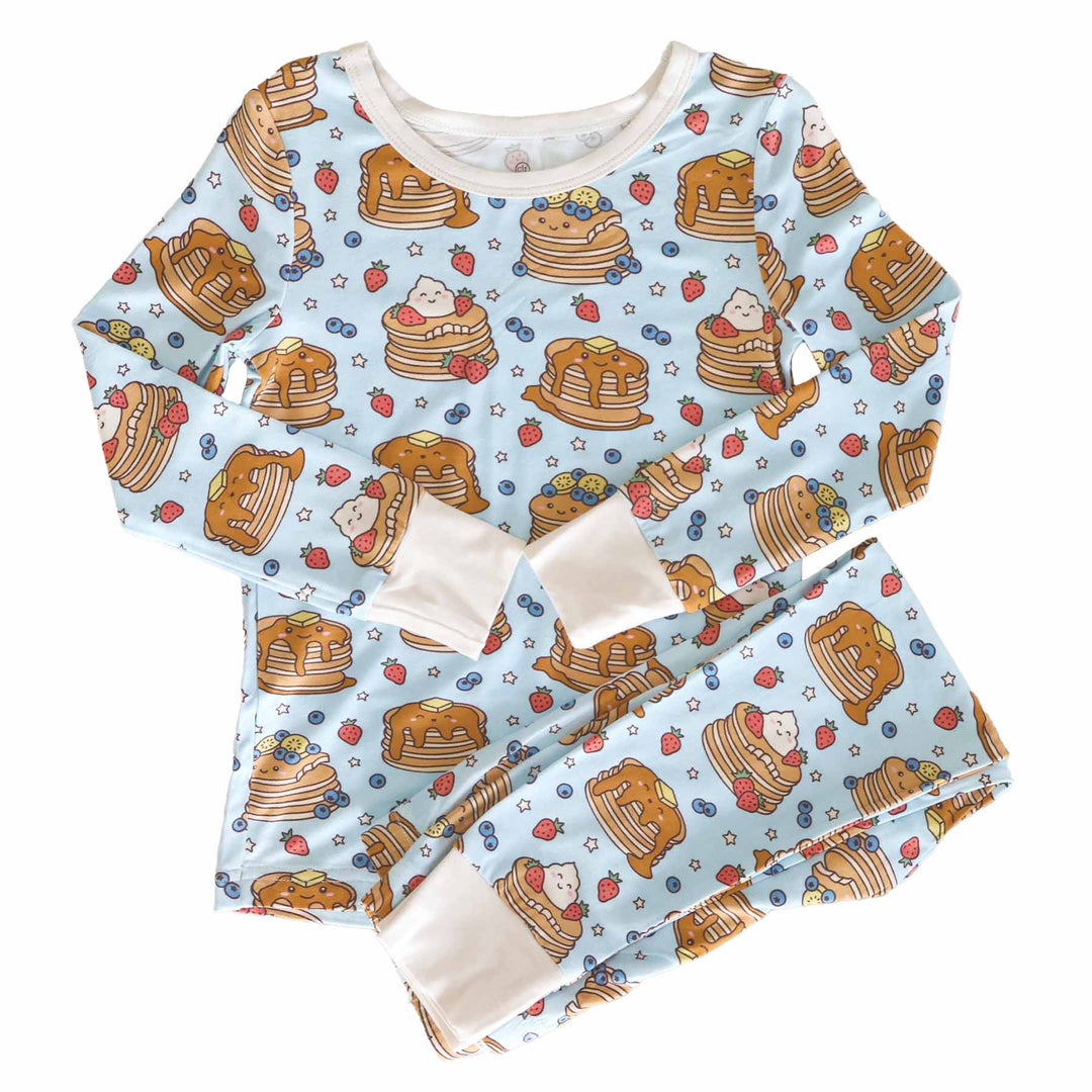 brunch buddies two piece pajama set for kids blue