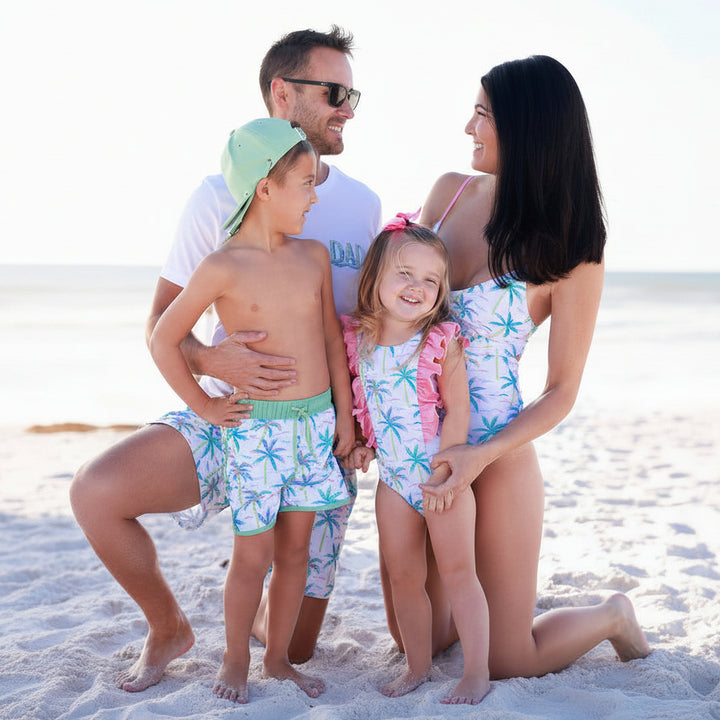 blue lagoon family matching pajamas on the beach
