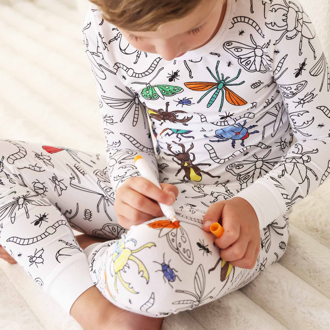 kids colorable pajama set doodle bugs