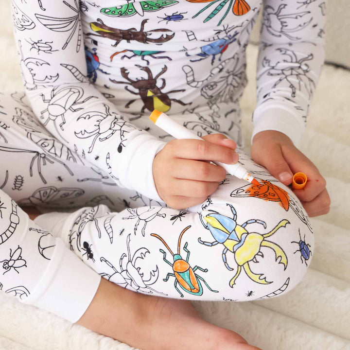 bug colorable pajama set for kids white 