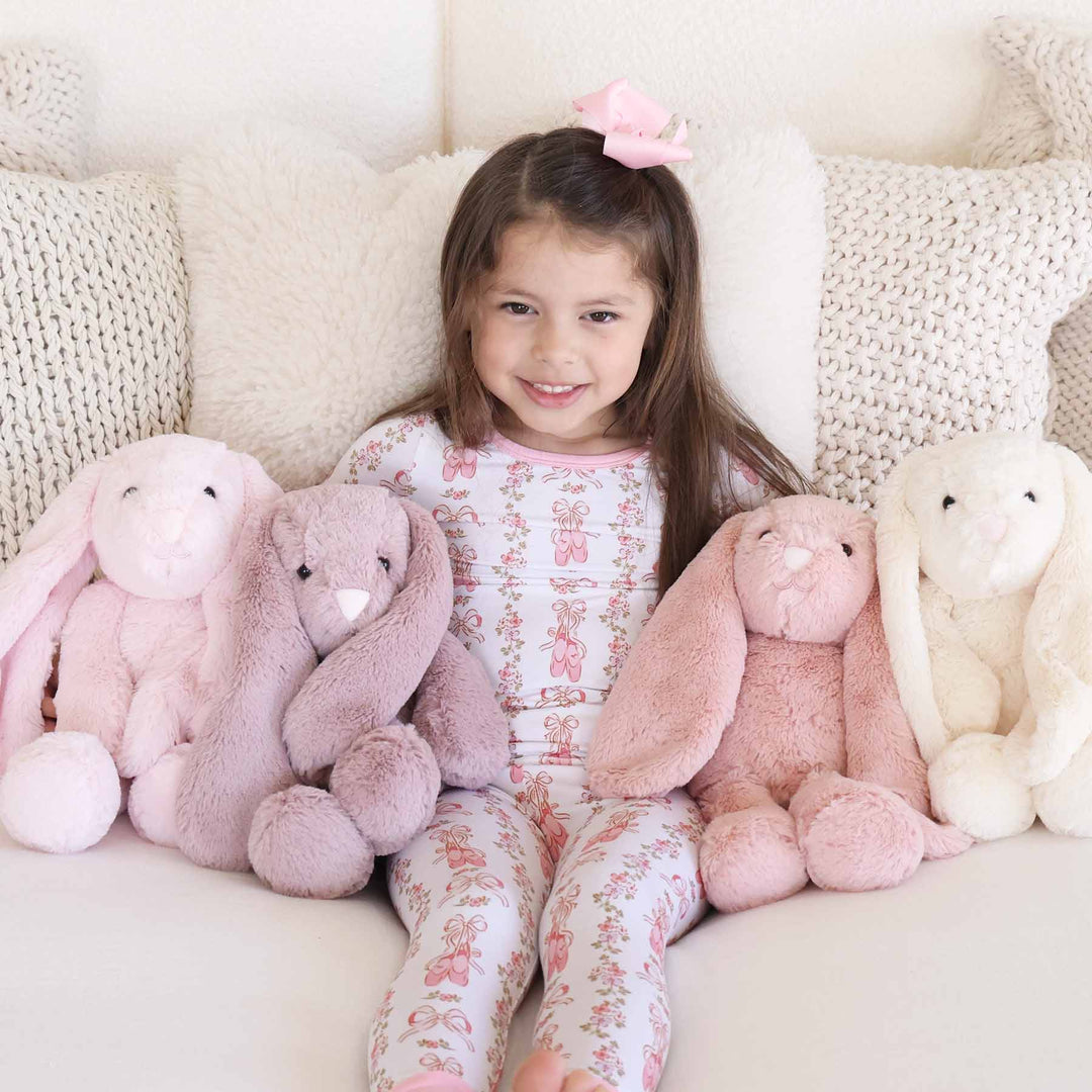 pink, purple and white long eared stuffed animal bunnies for girls 