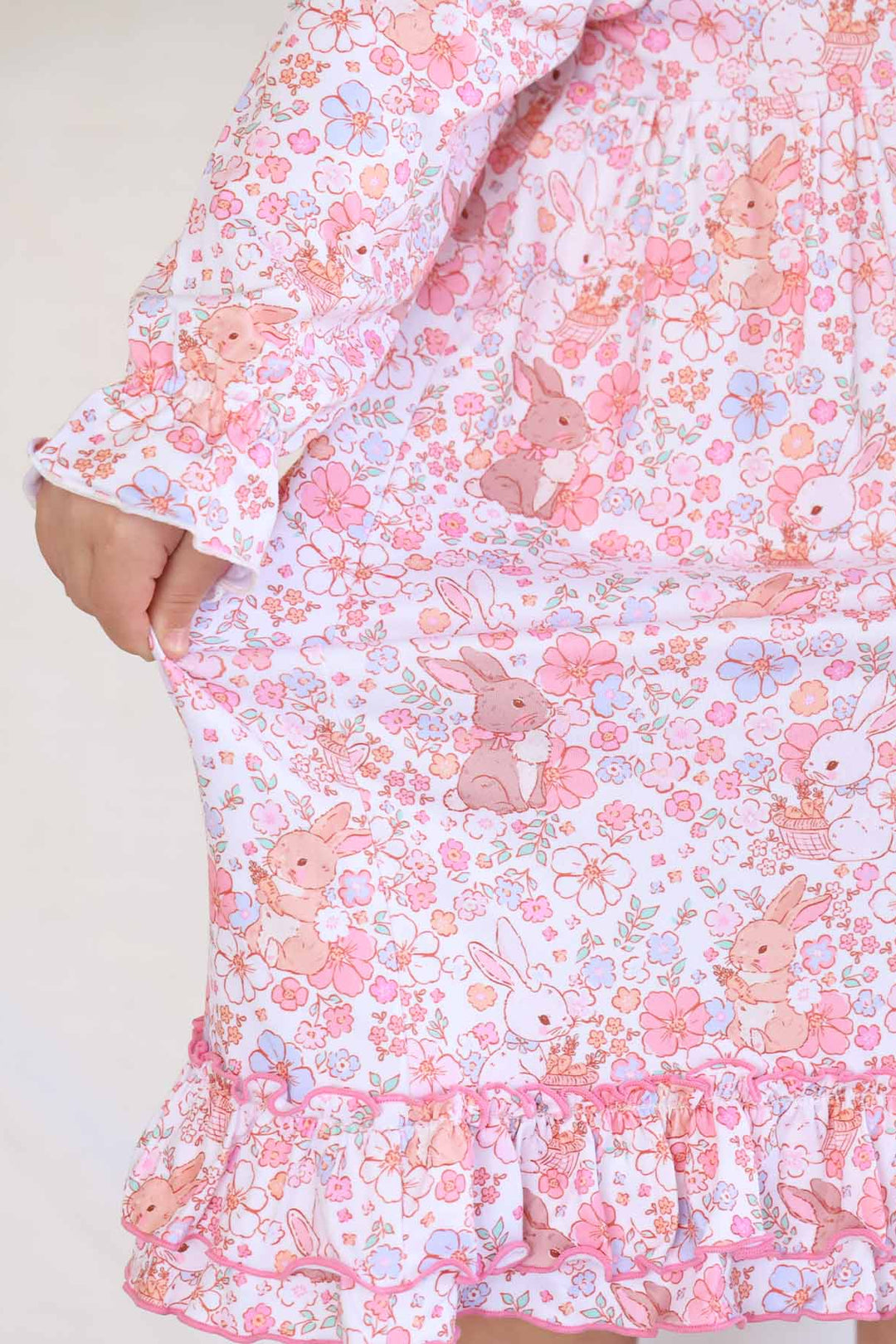easter bunny and flower long sleeve ruffle nightgown for girls
