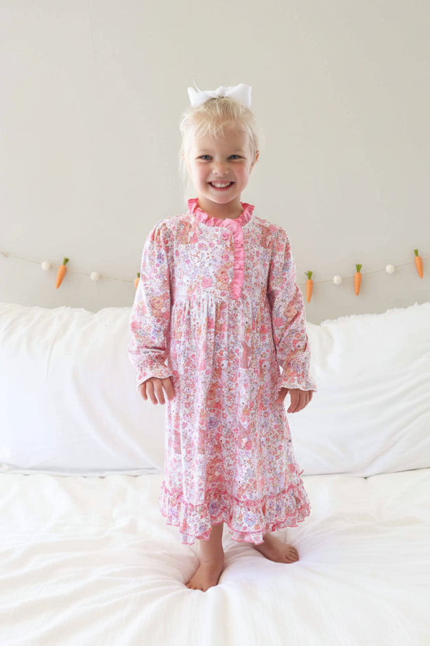 bunny blossoms long sleeve bunny and flower nightgown for girls 