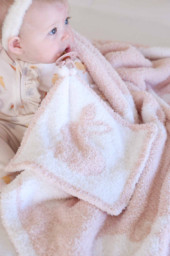 cuddlelane pink and white bunny lovey with matching blanket 