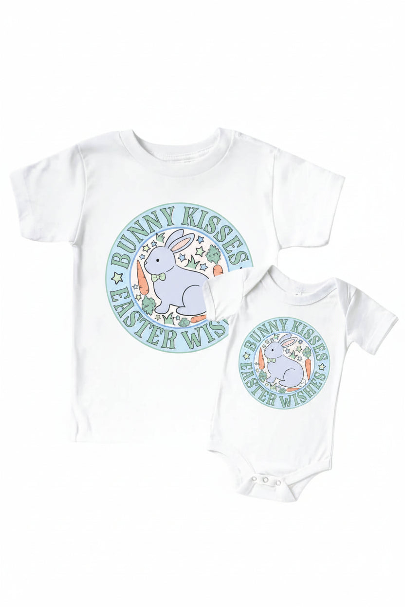 bunny kisses easter wishes graphic tee and bodysuit 