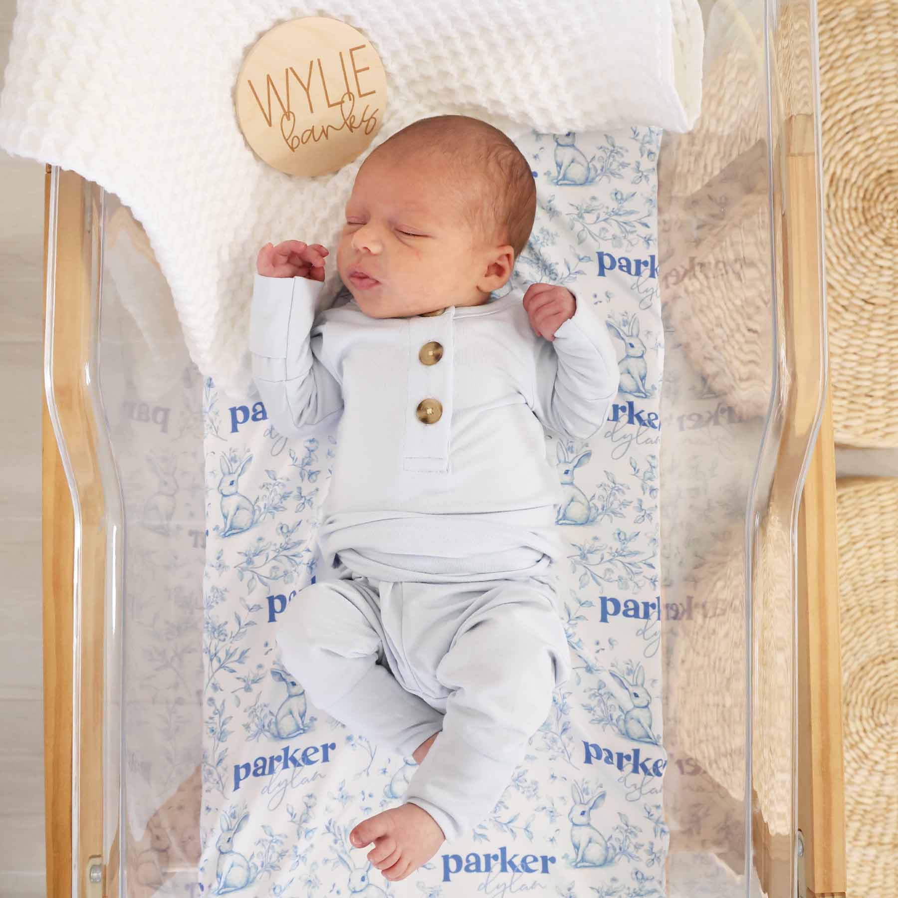 Bunny Blues Personalized Swaddle Blanket
