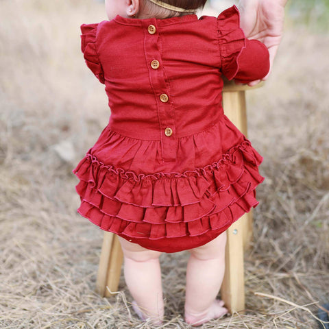 Bamboo Ruffle Layette Gown Set - Scarlet