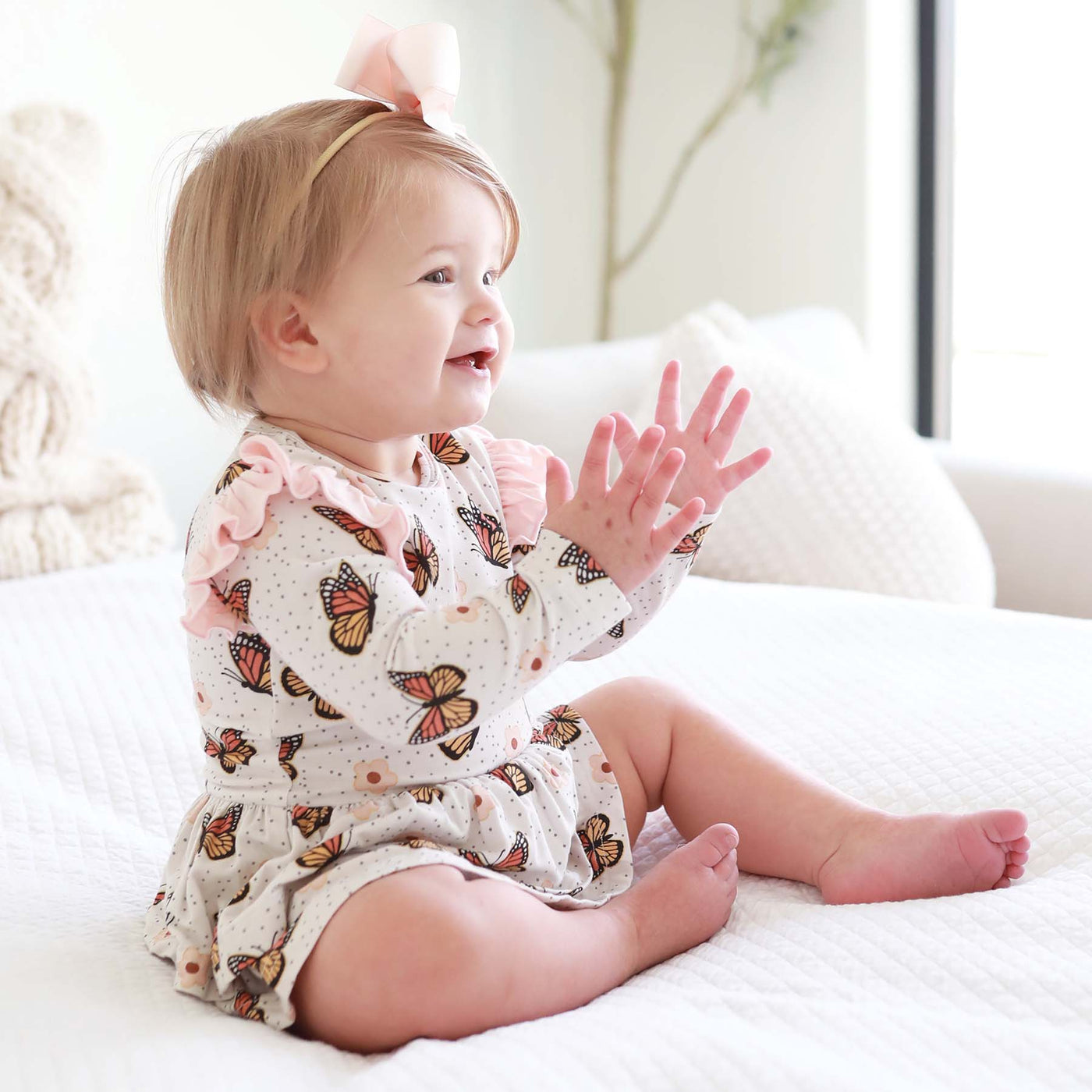 butterfly kisses baby one piece with skirt and ruffles 
