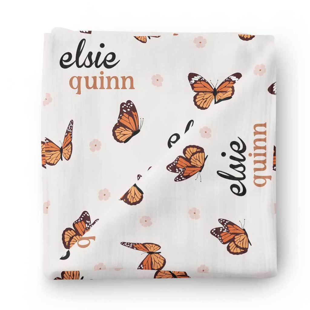 Butterfly Kisses Personalized Swaddle Blanket | Caden Lane