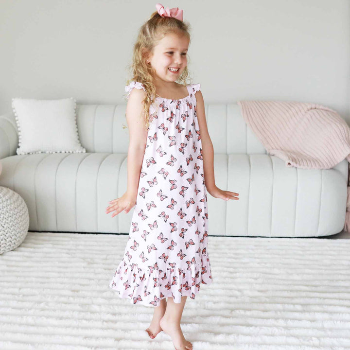 pink ruffle nightgown with orange butterflies