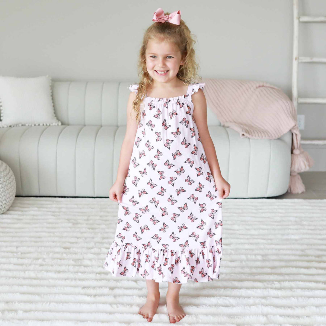 girls full length nightgown with ruffles and butterflies 