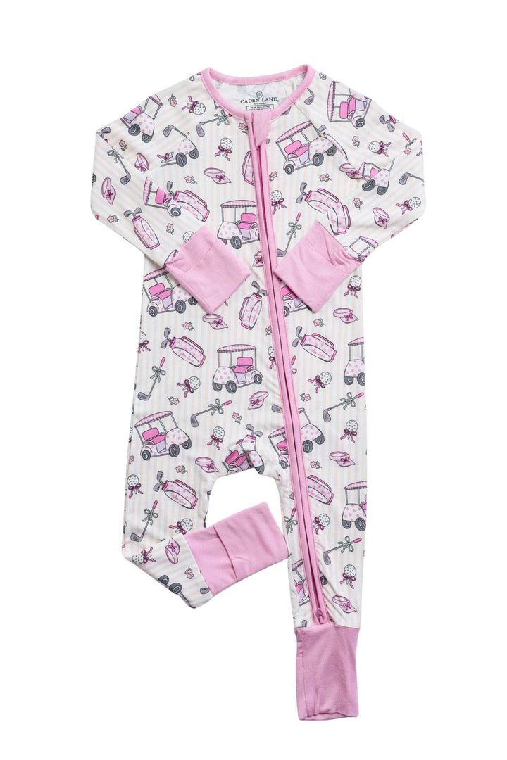 pink golf pajama romper for girls 