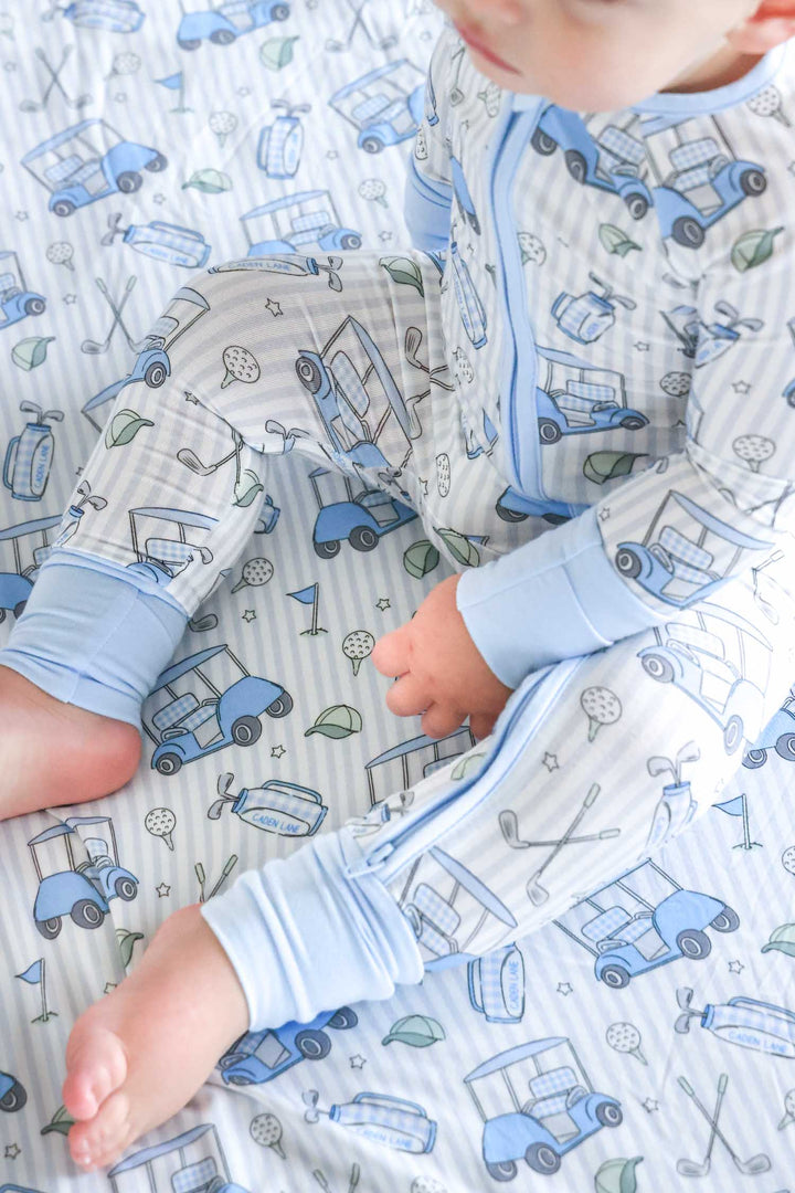 golf cart pajama romper for boys blue
