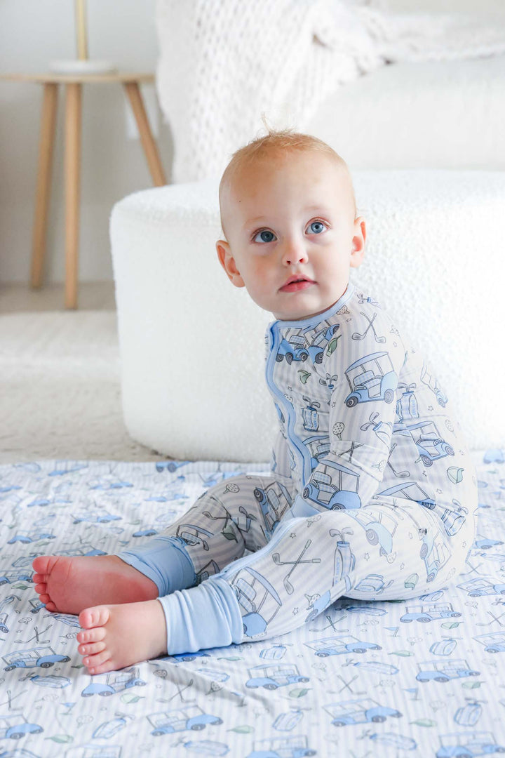 preppy golf pajama romper for boys blue 