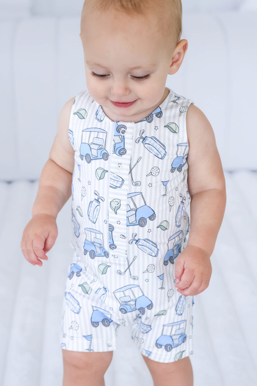 caddie crew blue sleeveless snap romper