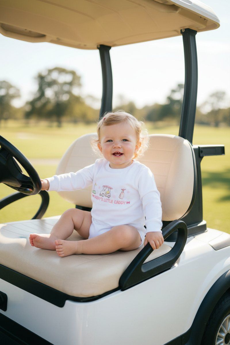 Caden Lane Daddy's Little Caddy Graphic Sweatshirt Bubble Romper | White — Baby Bamboo Apparel