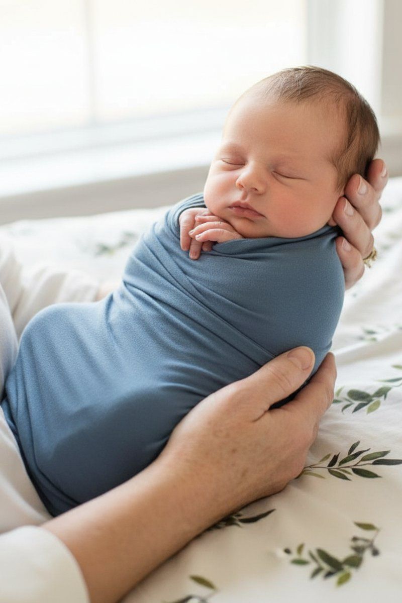 Solid Dusty Blue Bamboo Knit Swaddle Blanket