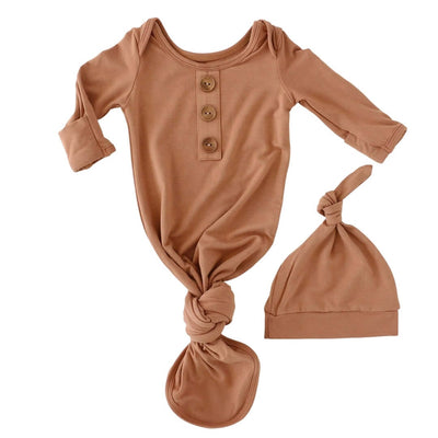 knot gown and hat set camel