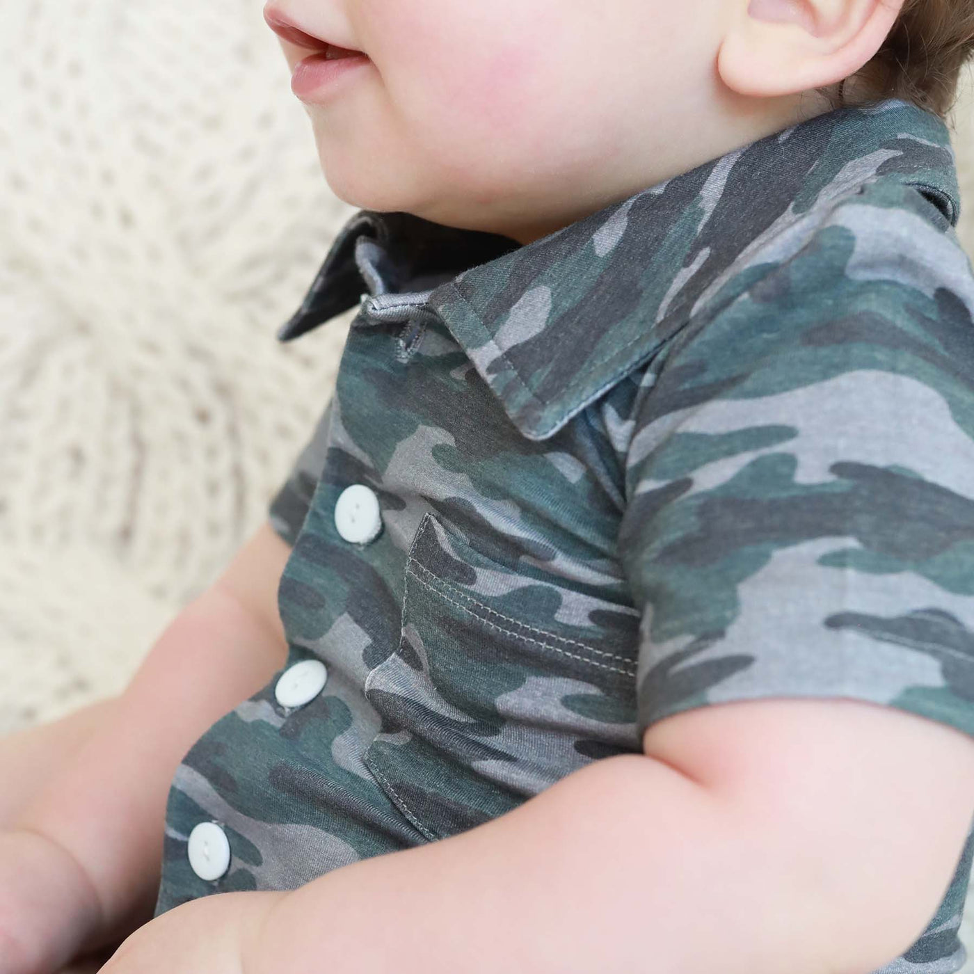 button romper with collar for babies camo