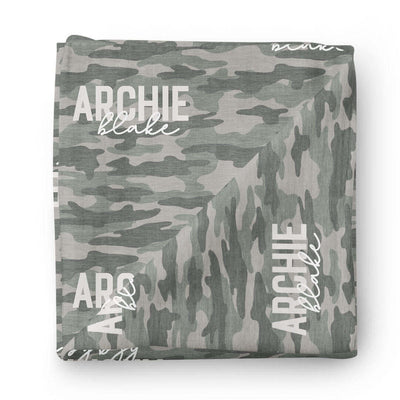camo crew personalized baby name swaddle blanket 