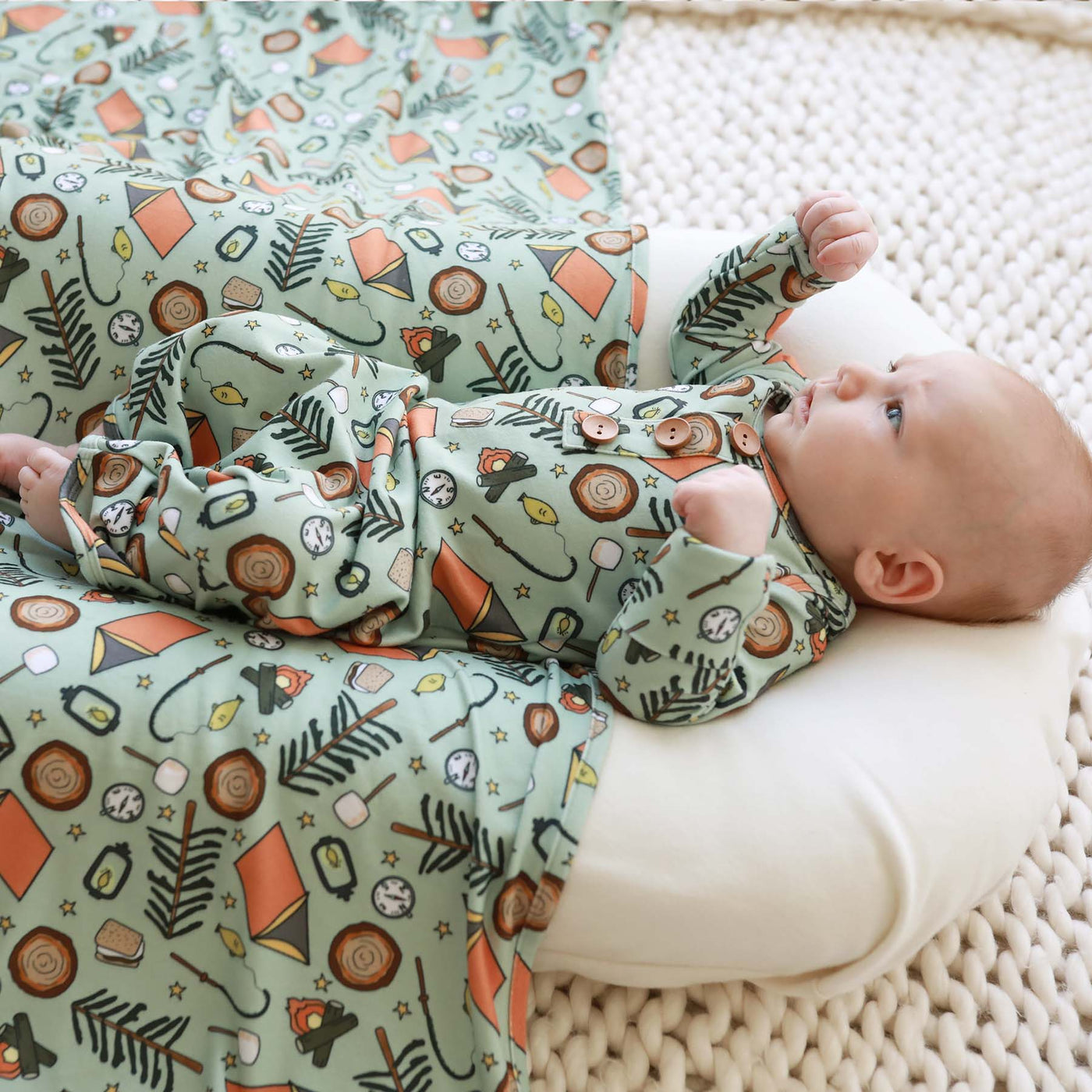 bamboo newborn knot gown that is camping themed 